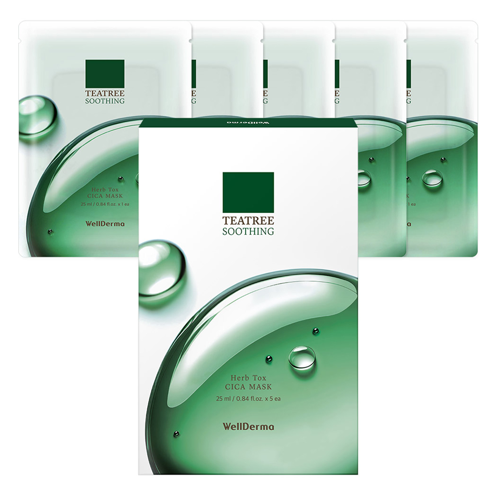 웰더마 티트리 수딩 허브톡스 시카 마스크팩 진정 수분 데일리팩, 1개, 5개입 10,900원
