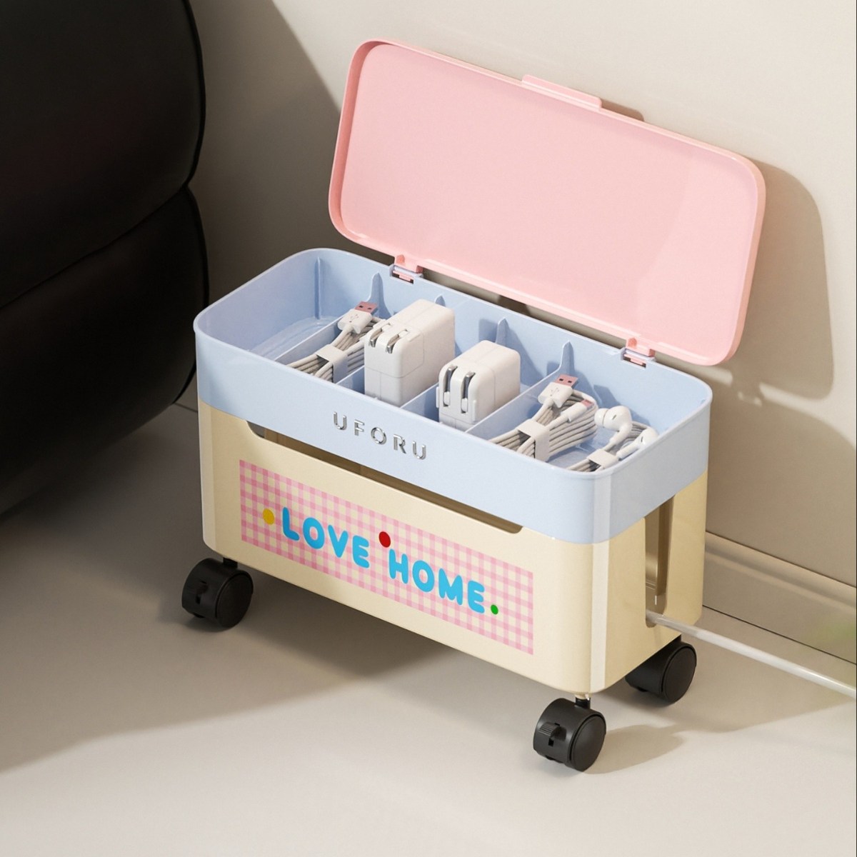 베베어스 다용도 이동식 2단 멀티탭 정리함 콘센트 보관함, 핑크 22,000원