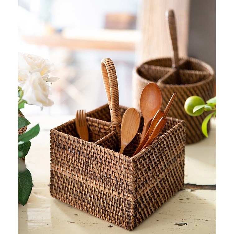 캠핑 라탄 손잡이 수저통 나눔 바구니 수납 정리 인테리어 5칸 수납함 53,400원