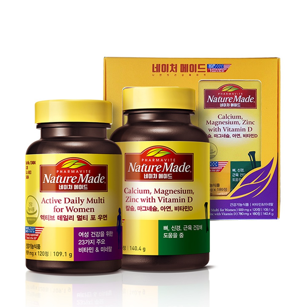 네이처메이드 여성비타민 선물세트 (멀티 포 우먼 & 칼슘, 마그네슘, 아연, 비타민D), 1세트, 60회분 45,000원