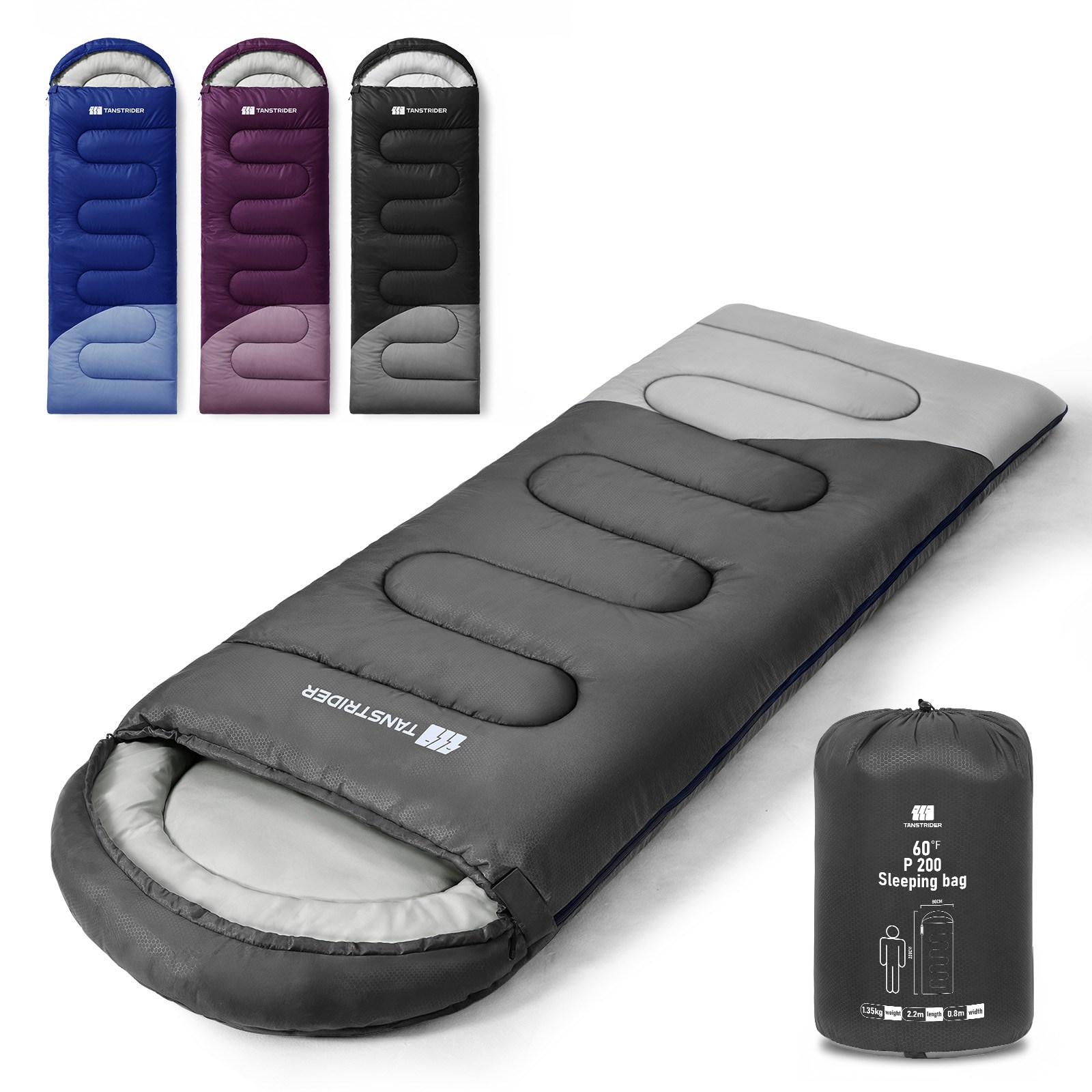 TANSTRIDER 캠핑 하이킹 휴대용 야외 및 실내용 머미형 사계절용 압축 침낭, 1개, 그레이 1.35kg 40,000원