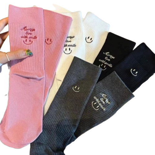 4개세트 여성 스마일 자수 4컬러 골지 언발란스 포인트 자수 양말 항상 웃자 15,900원