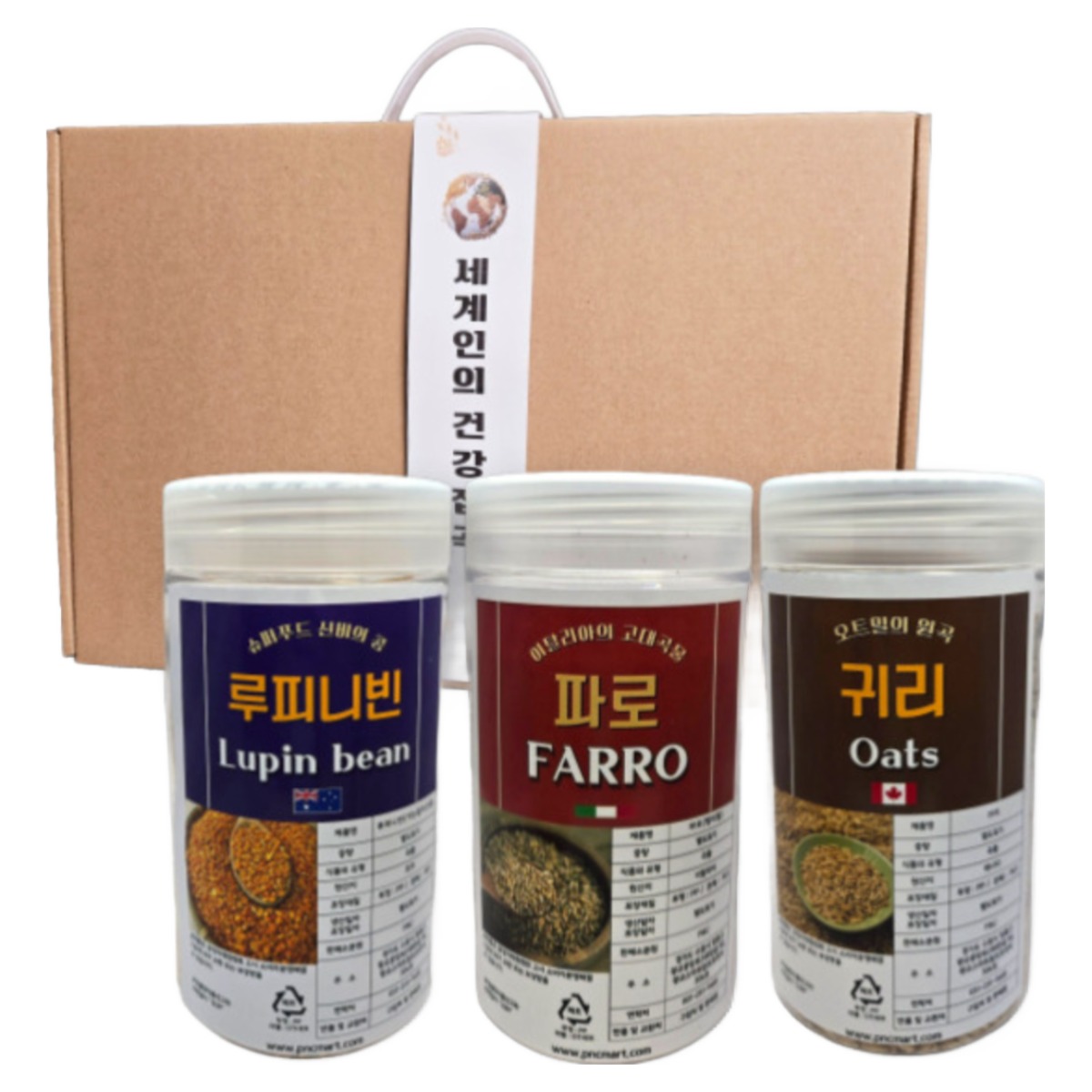 세계인의 건강잡곡 뇌노화방지 통곡물 3종 파로 루피니빈 귀리 각 700g PET병 포장 - 저당지수 및 풍부한 식이섬유 단백질 39,800원