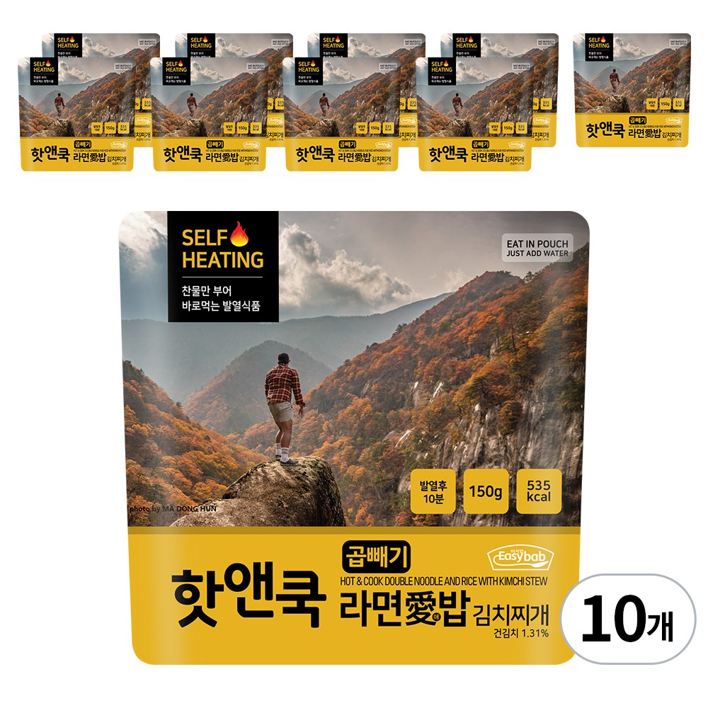 이지밥 대용량 핫앤쿡 곱빼기 라면애밥 김치찌개 비화식 발열도시락 전투식량 비상식량 백패킹 등산 음식, 150g, 10개 48,600원