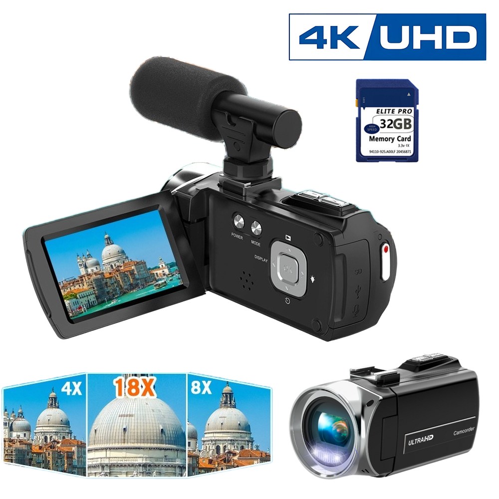 EMITAIM 4K 고화질 디지털 카메라 DV 비디오 레코더 비디오 캠코더 디지털 줌18x, HDV8162-Plus 99,990원