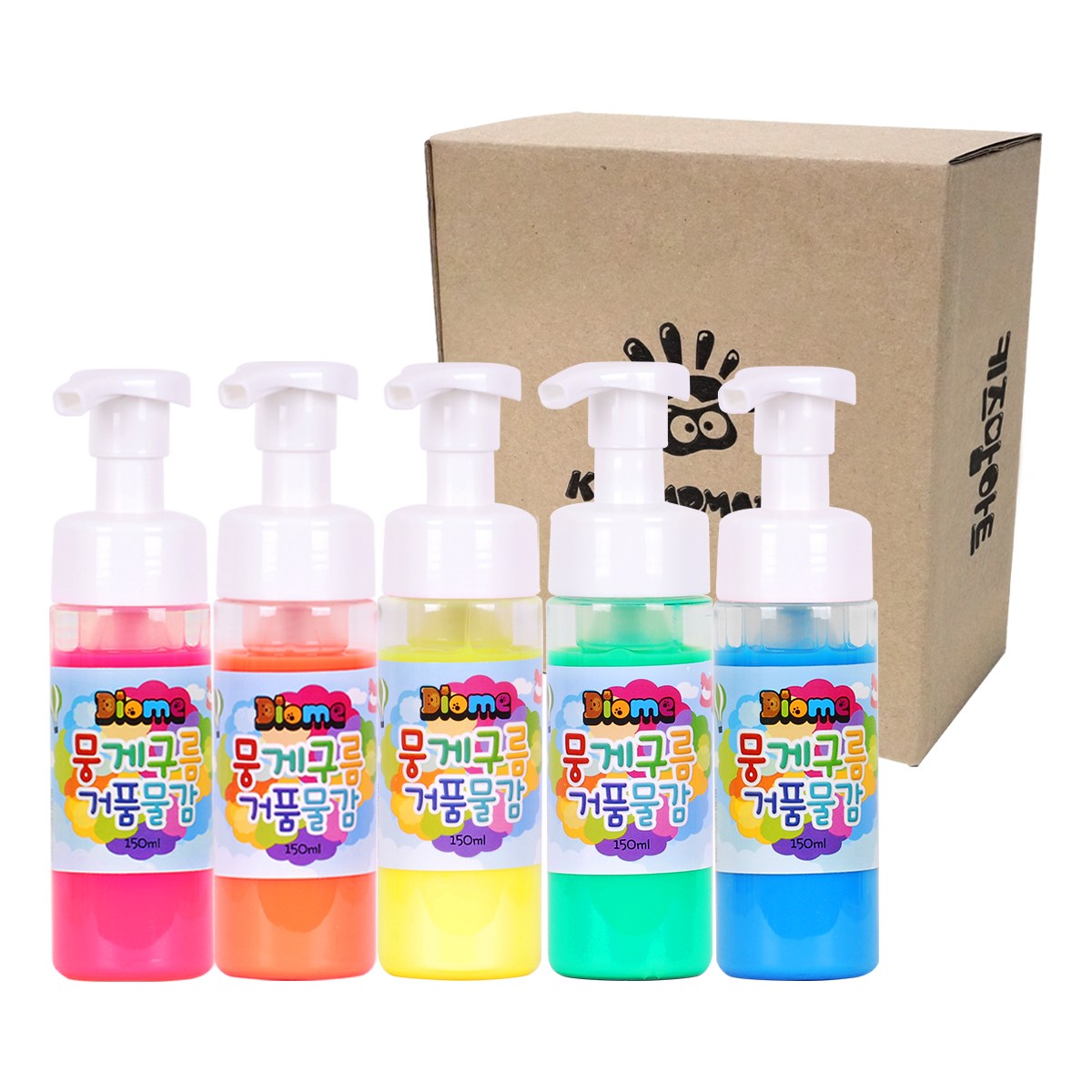 뭉게구름 거품물감 150ml 5색 / 키즈맘아트 유아물감 형광물감 미술놀이 어린이물감 물감놀이 핑거페인트 물감 엄마표미술놀이 촉감놀이 오감놀이 도트물감 액션페인팅 목욕놀이, - 22,800원