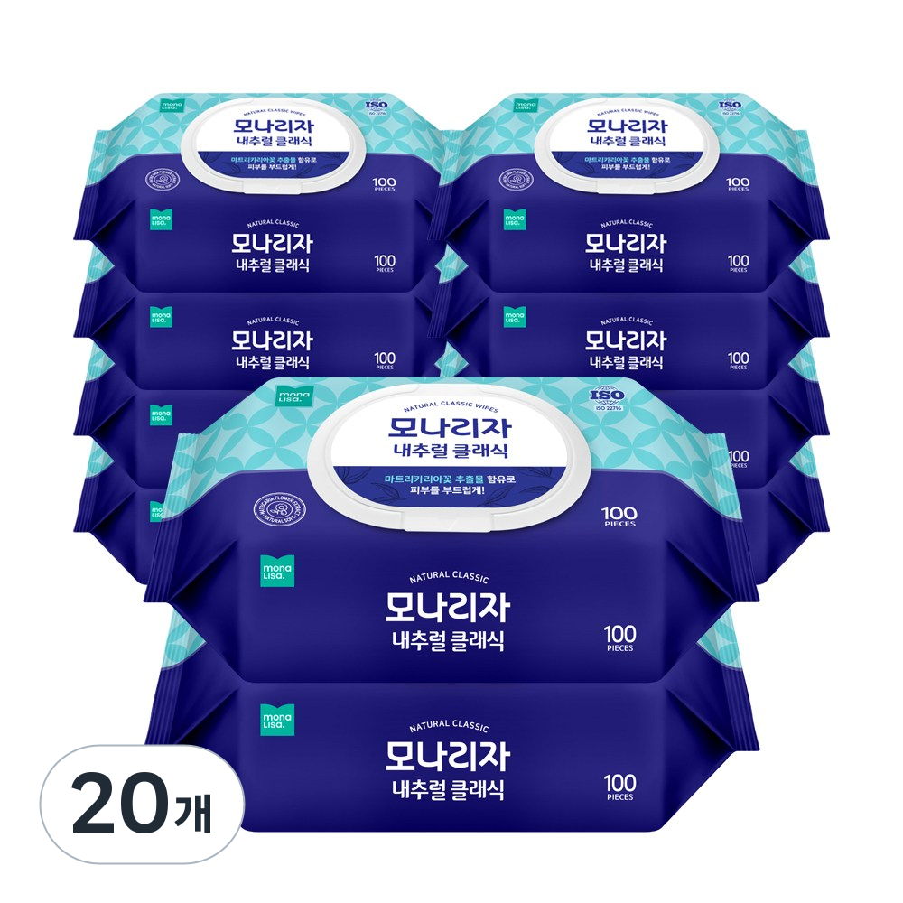 모나리자 내추럴 클래식 물티슈 캡형, 20개, 100매입, 40g 20,090원
