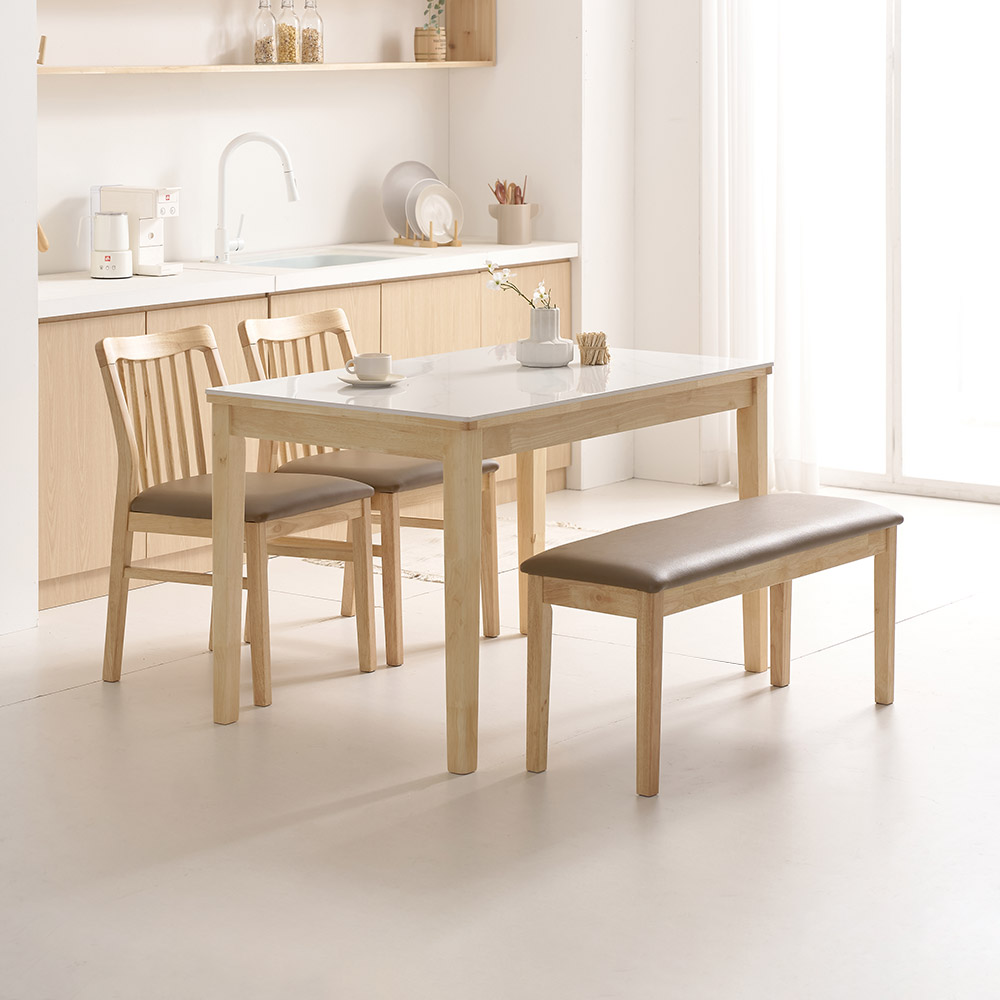 라로퍼니처 디어 1200 유광 포세린 통 세라믹 4인 고무나무 원목 식탁 세트 292,000원