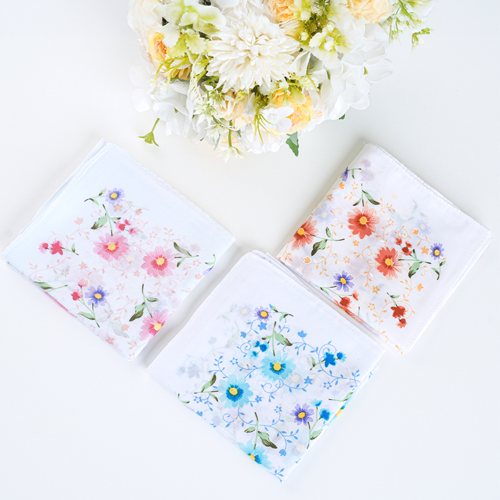 여성손수건 순면 꽃무늬 여자 3종세트, 현재가 9,000원