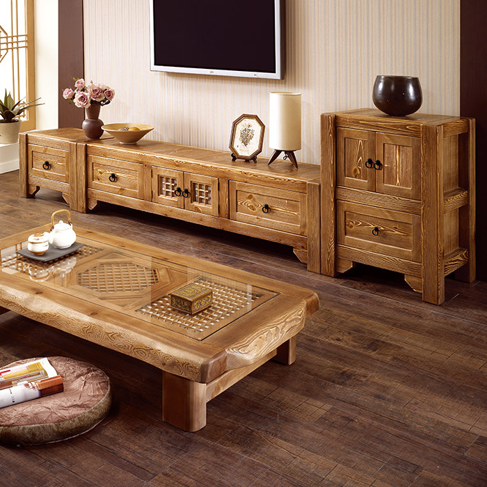 [마루엔개비] 우리목 고거실장세트 문3pc 원목거실장 TV대 2,202,000원