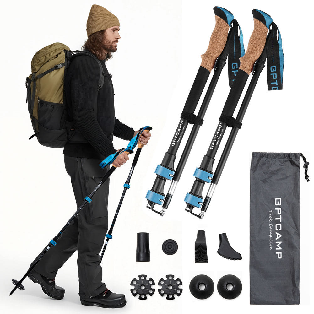 GPTcamp HC2 듀랄루민 7075 초경량 텔레스코픽 2단 등산 스틱 트레킹 폴, 1세트, 블랙 39,000원