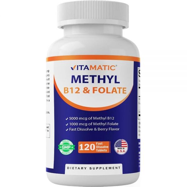 Vitamatic 메틸 엽산 및 B12 보충제 피리독살 5 인산염 (P-5-P) 포함 - 심혈관 건강 및 에너지 신진 대사 촉진 - 빠른 용해 태블릿 120정 - GMO 프리 42,200원