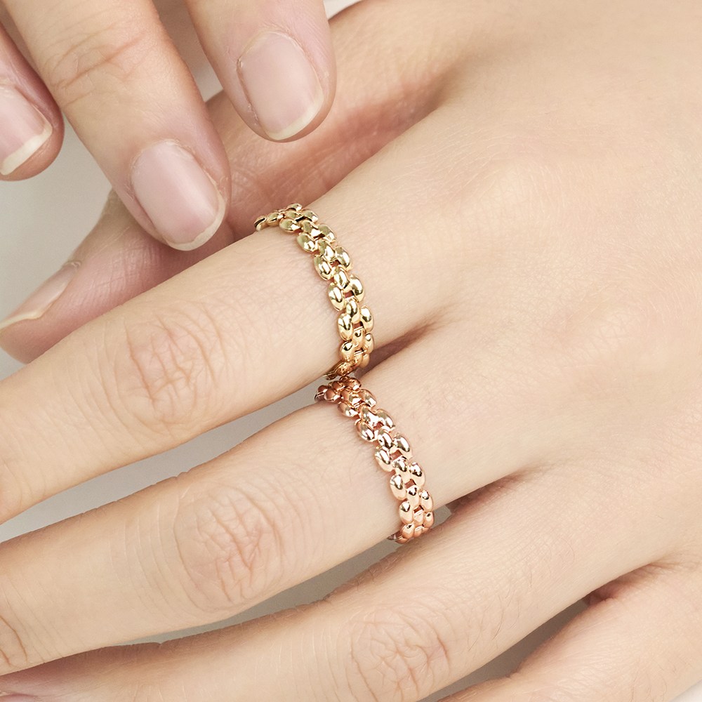 18k 알렉스 할로우 체인 커플링 데일리 레이어드 볼륨 반지 292,000원