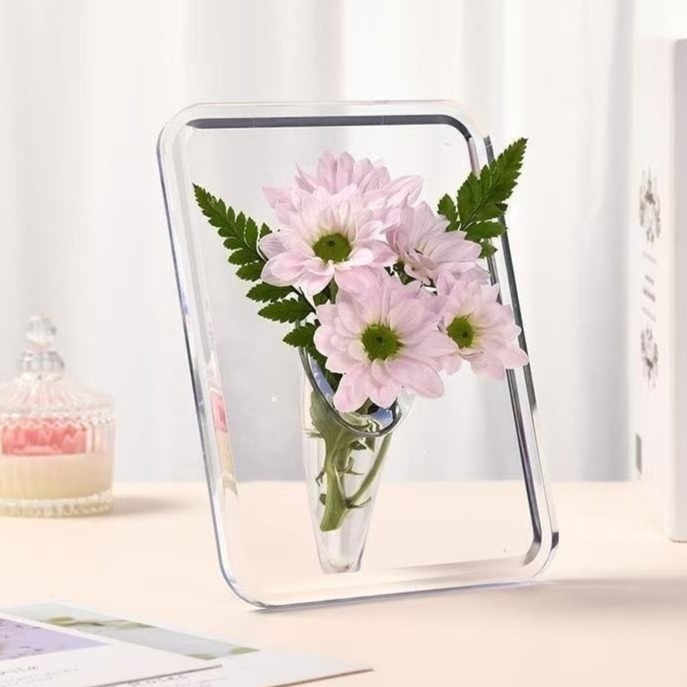 이비즈 아크릴 투명 수경 화병 꽂꽂이 투명 화이트 20.5 x 18 x 0.9 cm, 1개 8,000원