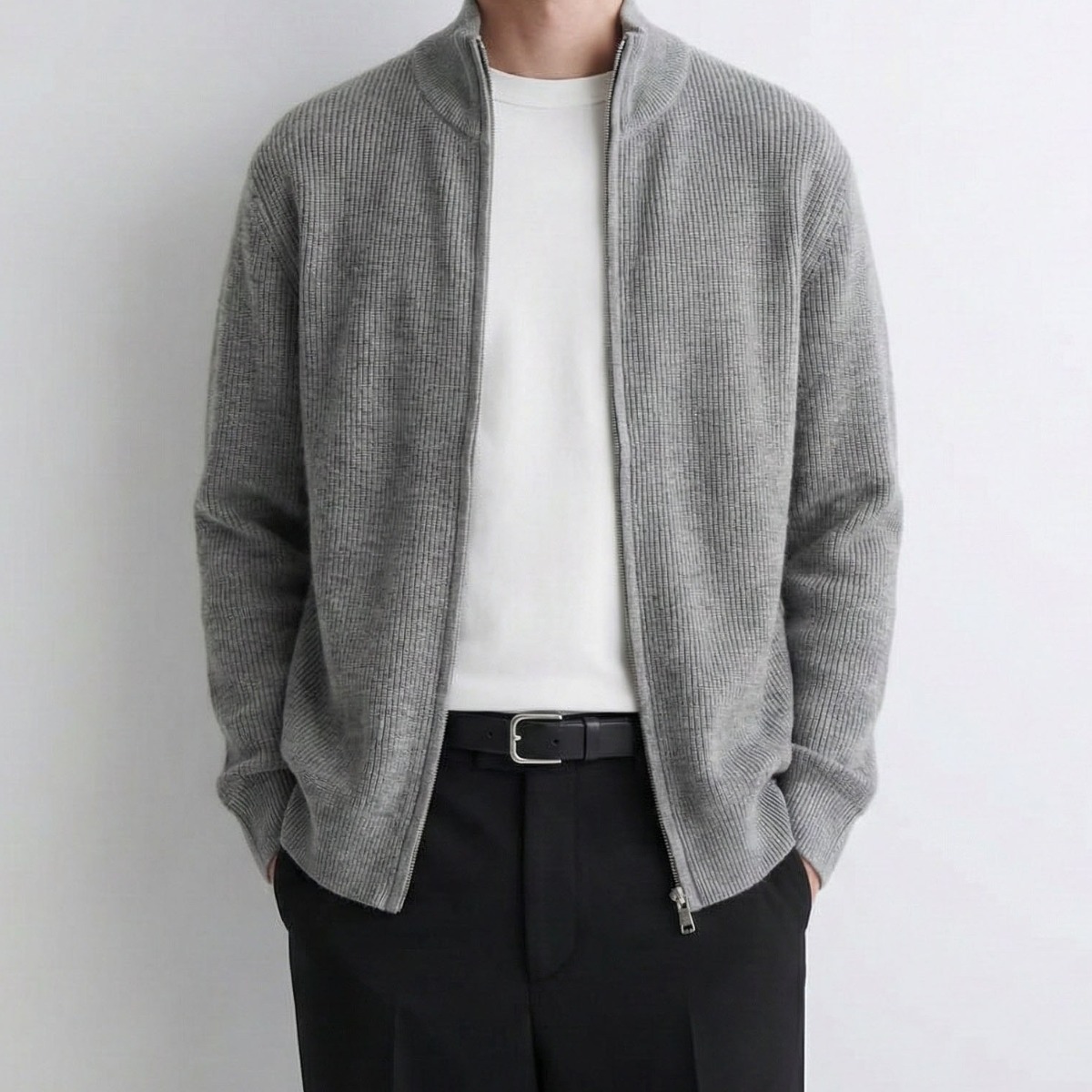 비상루트 남성 반하이넥 골지 집업 니트 가디건 미니멀 데일리 캐주얼 25,800원