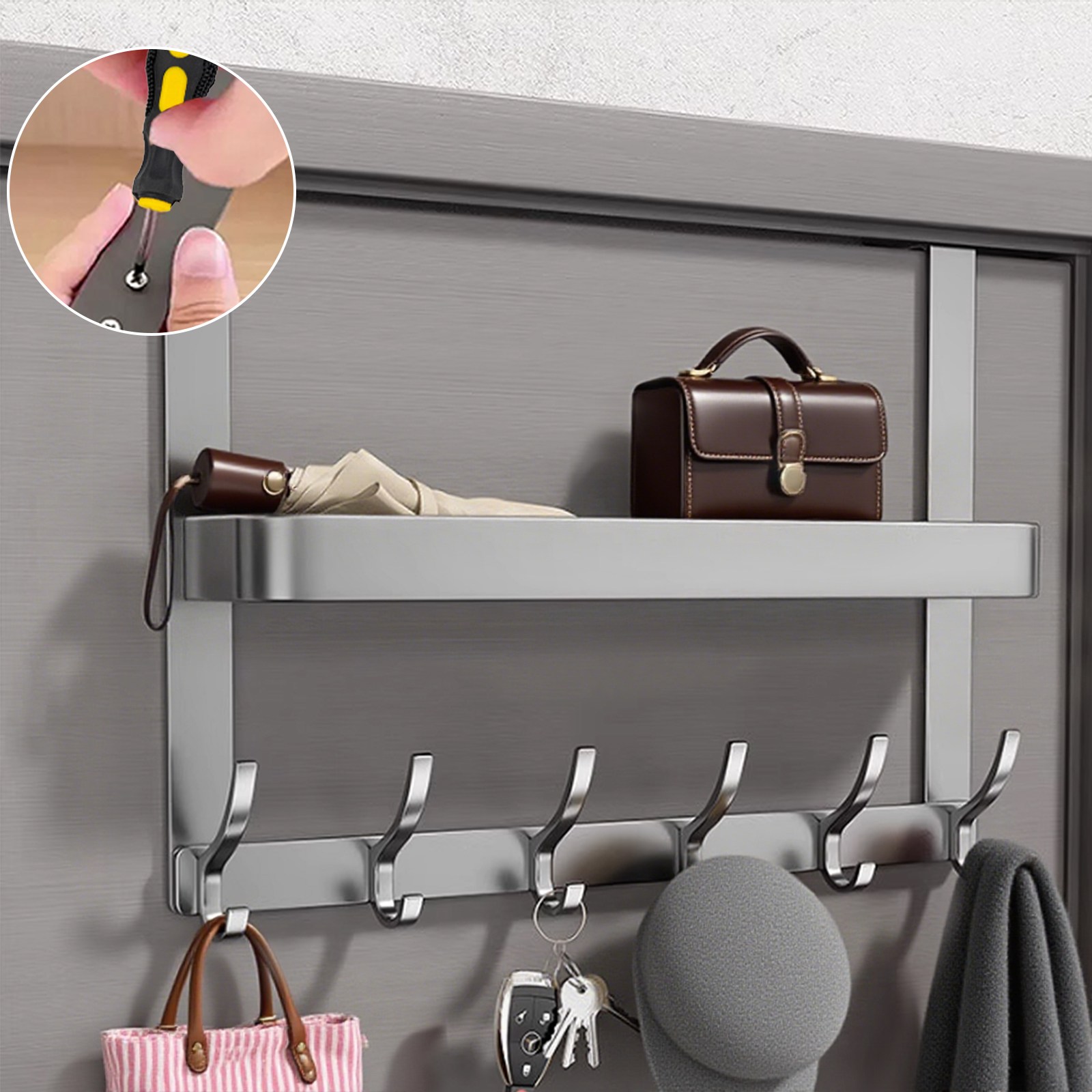 Flyaiku 문걸이 도어행거 무타공 옷걸이 선반 세트 현관 발코니 수납 다용도 도어훅 12구 16구 38cm 52cm 10,900원