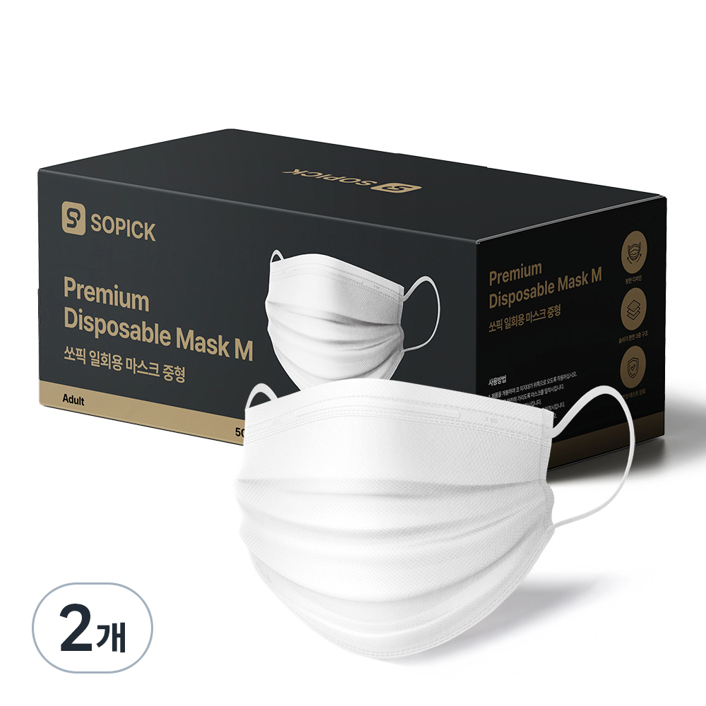 쏘픽 일회용 마스크 중형, 화이트, 2개, 50개입 9,360원