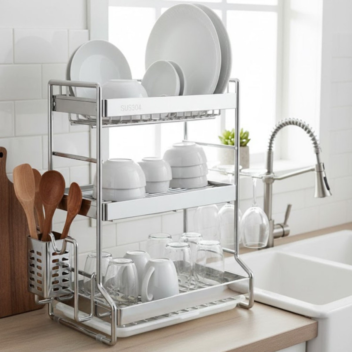 집이야기 다용도 스테인리스 식기건조대 정리대 2단 3단, 1개, 스텐 (걸이포함) 2단 57,200원
