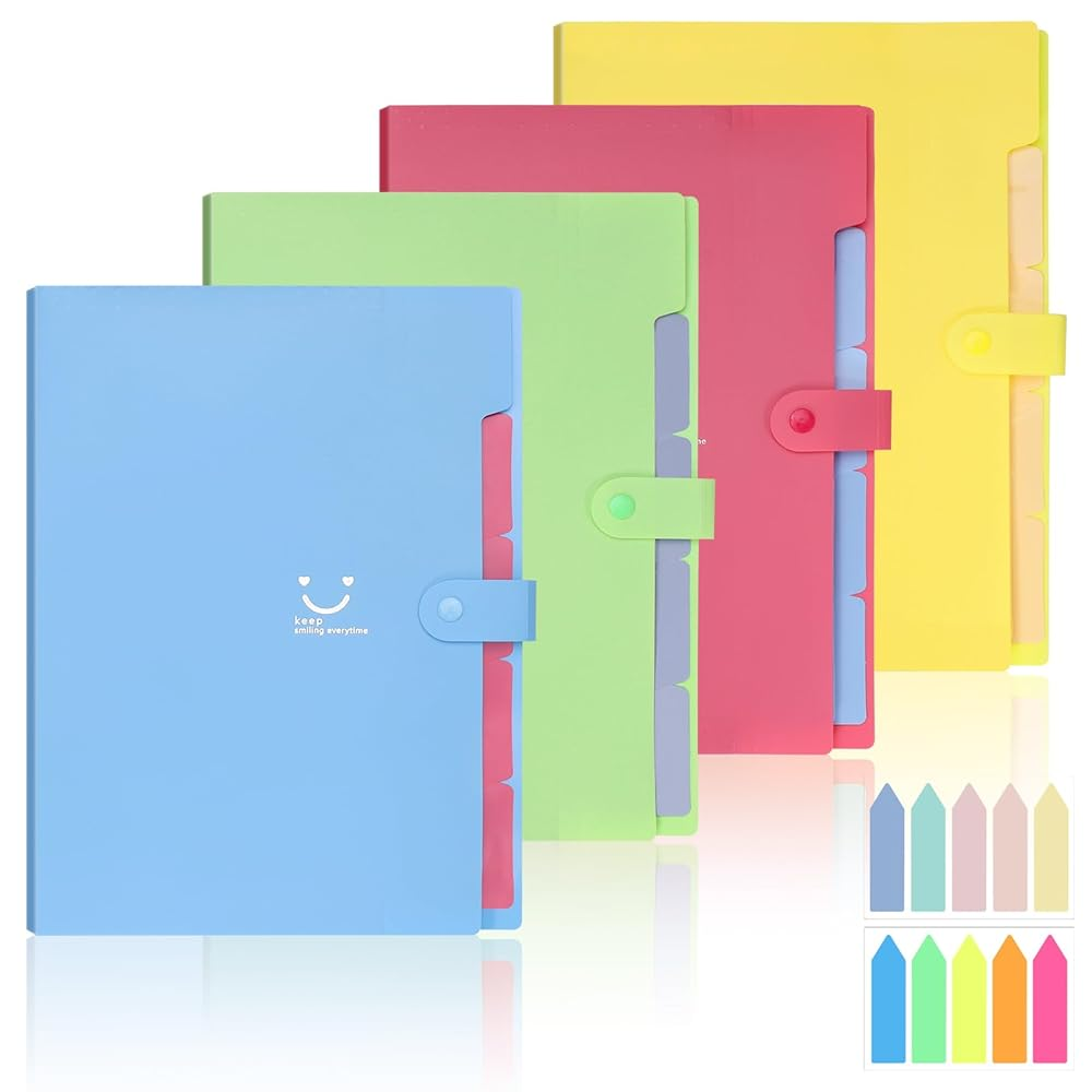 JIZZU<4종세트>대용량 5칸 파일폴더 PP,서류 정리,A4 전용32.5*24.5cm,두꺼운 내구성(부가:포스트잇), 4개, 혼색 20,300원
