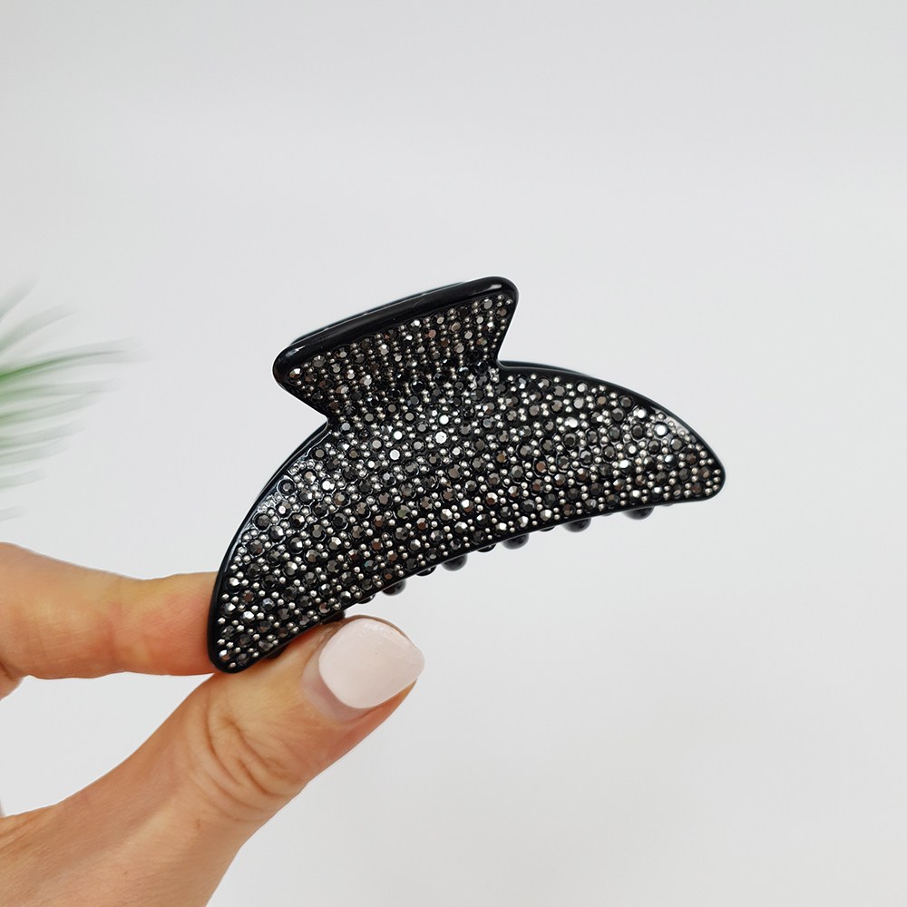 시크몽 프랑스핀 호피 블랙 반달 큐빅 스톤 7.5 cm 이중 집게 미디엄 반묶음 헤어 집게핀 26,300원