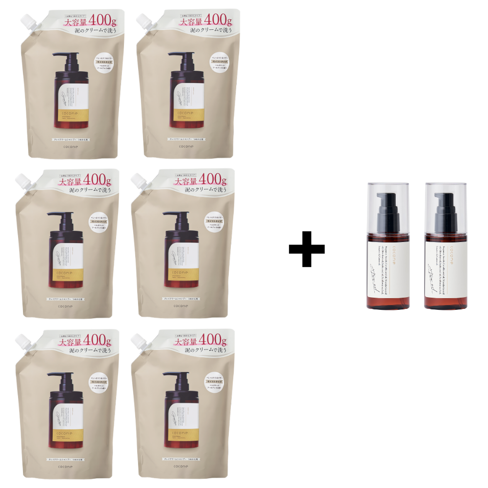 거품없이 크림으로 하는 신세계 올인원 샴푸 cocone 코코네 클레이 크림 샴푸 리필용 6개 헤어 에센스 오일 2병 증정! (MOIST 벨가못 얼그레이 향), 400g, 6개 180,000원