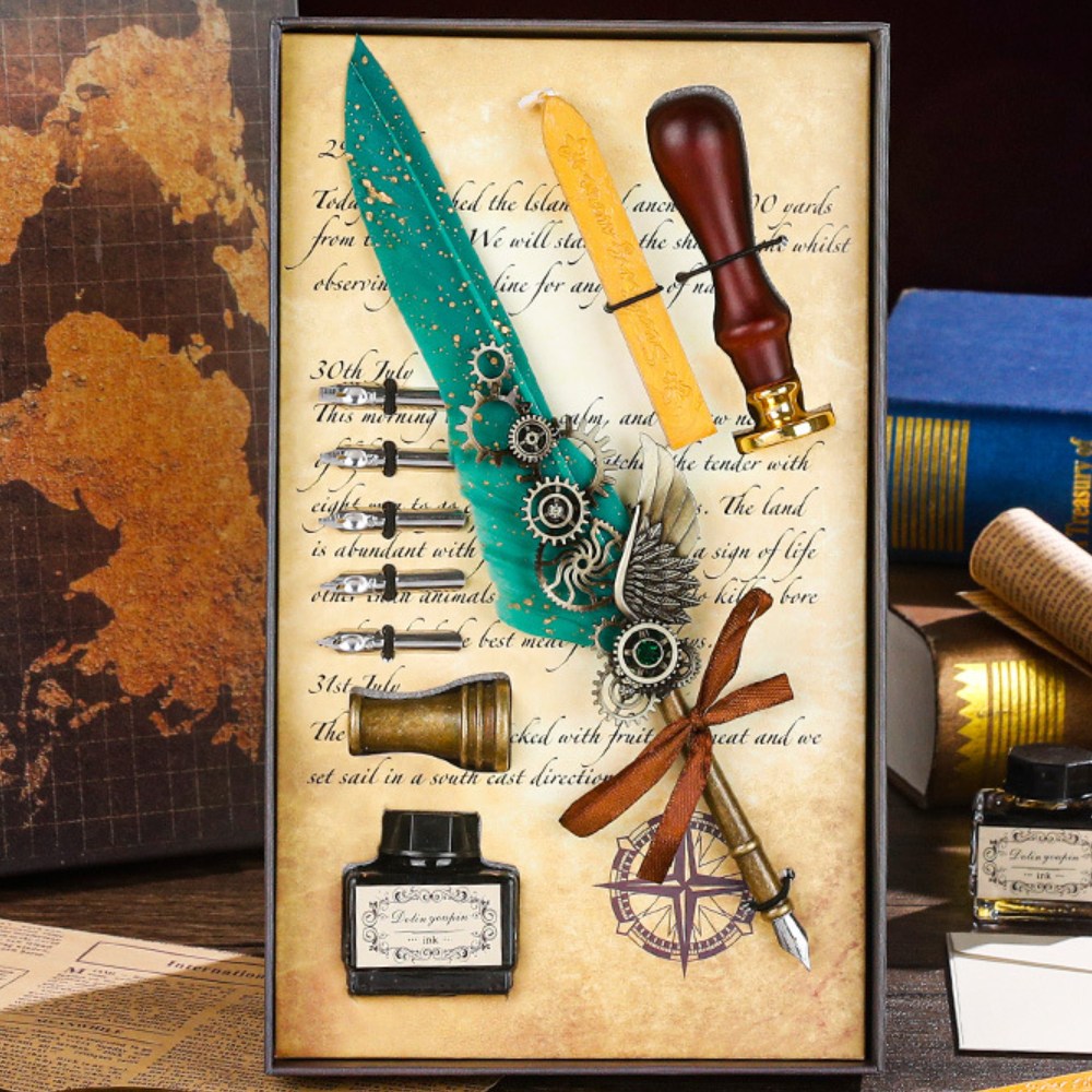 프라홈 빈티지 깃털 기어 캘리그라피 만년필 잉크 세트 16,710원