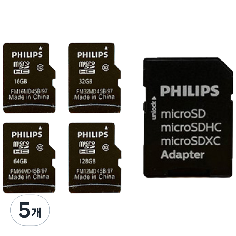 필립스 micro SD카드 Class 10 + 어답터, 16GB, 5개 71,550원