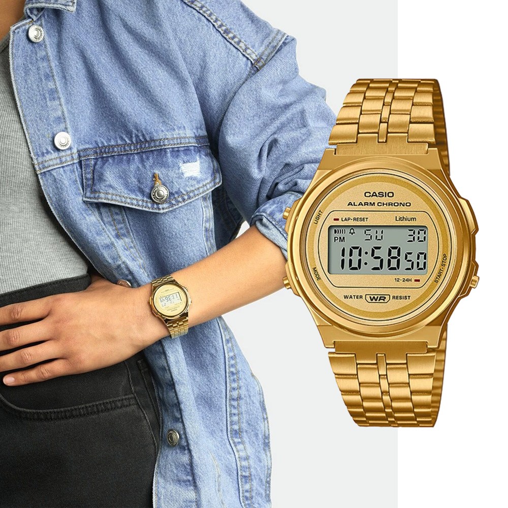 백화점AS가능 카시오 라운드 금장 메탈 전자시계 빈티지 레트로 디지털 A-171WEG-9ADF 지코스모 제품 112,000원