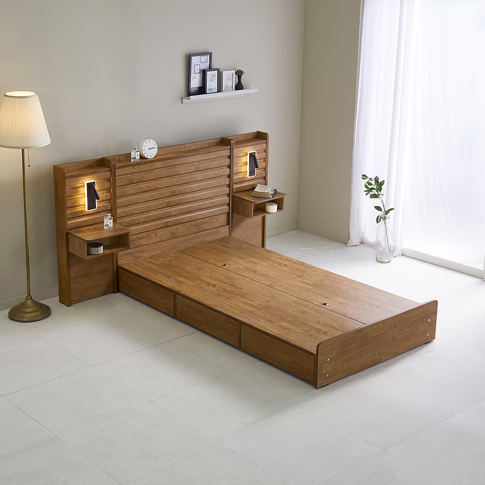 라로퍼니처 루피나 호텔식 LED 고무나무 원목 서랍 수납 침대 SS / Q 프레임, 협탁X 391,000원