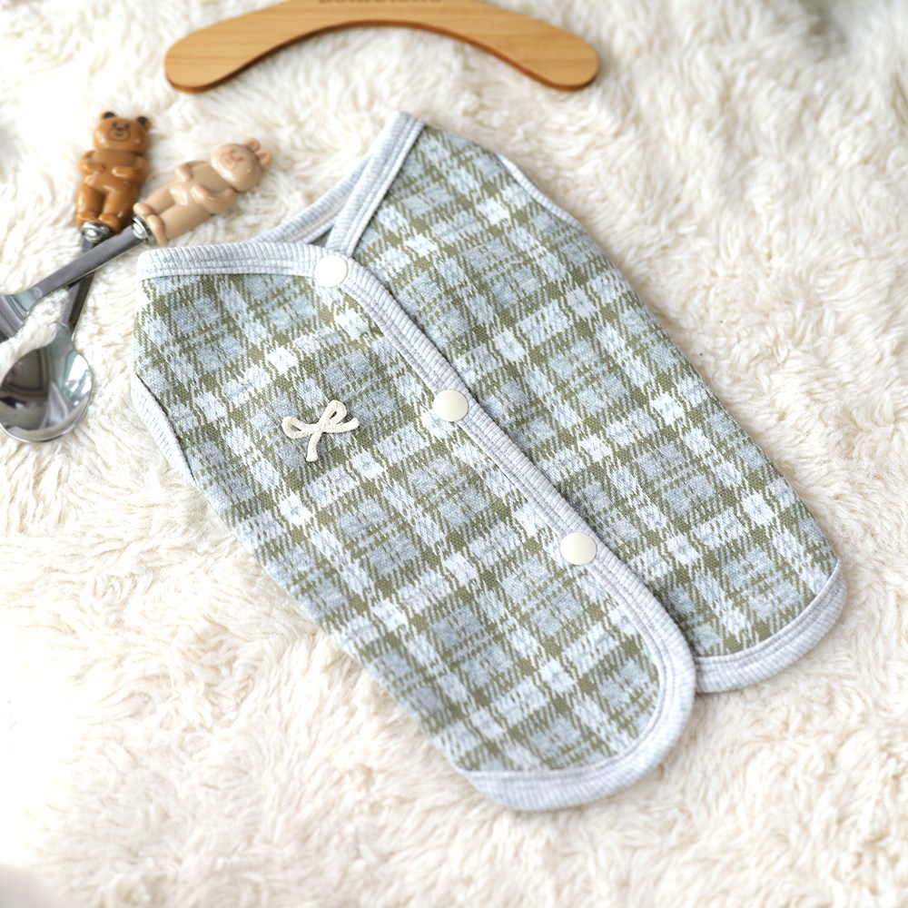 루나몽 체크엘르 등여밈 조끼 강아지옷 반려견 애견의류 실내복 외출복 국산면, 1개, 올리브 8,900원