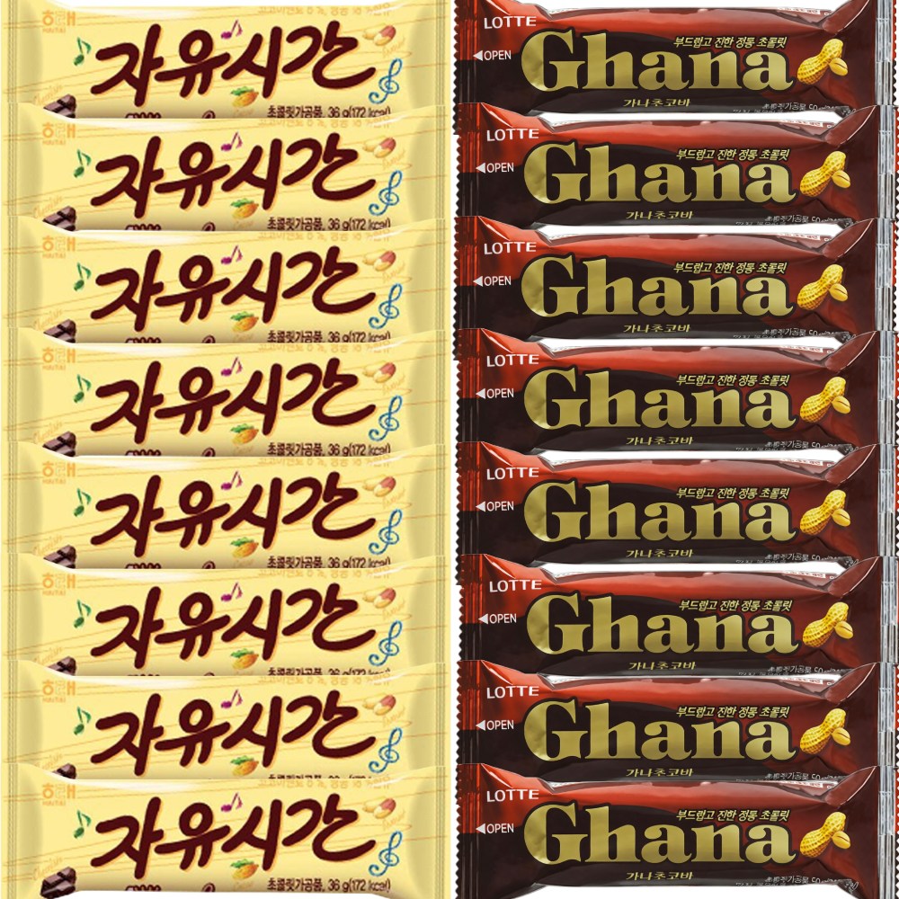 자유시간 36g 12P + 가나 초코바 땅콩 45g 12P 총24P, 1세트, 972g, 현재가 21,820원