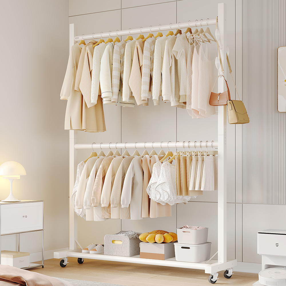 유니홈 안정감 보강형 2단 이동식 행거 튼튼한 철제 옷걸이 스탠드 행거 30mm, 화이트 42,900원