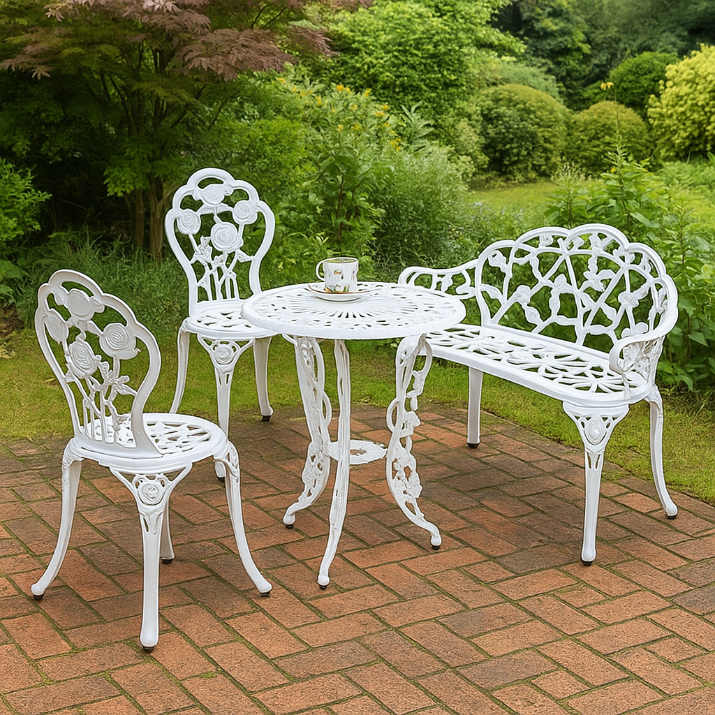 장미주물 4인세트 야외용의자 정원가구 야외테이블세트 카페테라스 가든 펜션, 화이트(4인) 393,500원