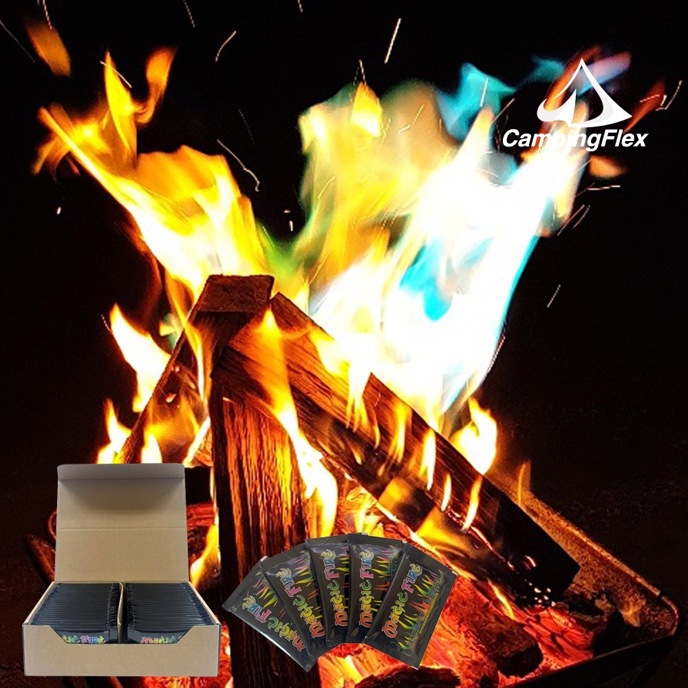 (캠핑플렉스) 마법불꽃 10g/15g/25g/30g 100개/50개 한박스 감성 캠핑 불멍 오로라 매직파이어 레인보우 불꽃 참나무장작 마법가루, 02. 마법불꽃 15g 100개, 50개 64,000원