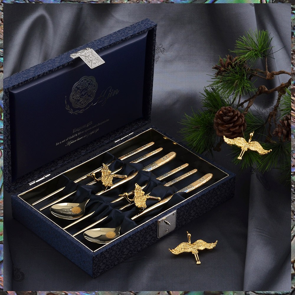 [H.jin 쌍학진공 티타늄금수저] 고급수저 부부수저 결혼선물 부모님이사선물 단체선물 창립기념 금수저세트 설날선물추천 외국인고급선물 집들이선물 임원선물 주주총회, 1개 158,000원