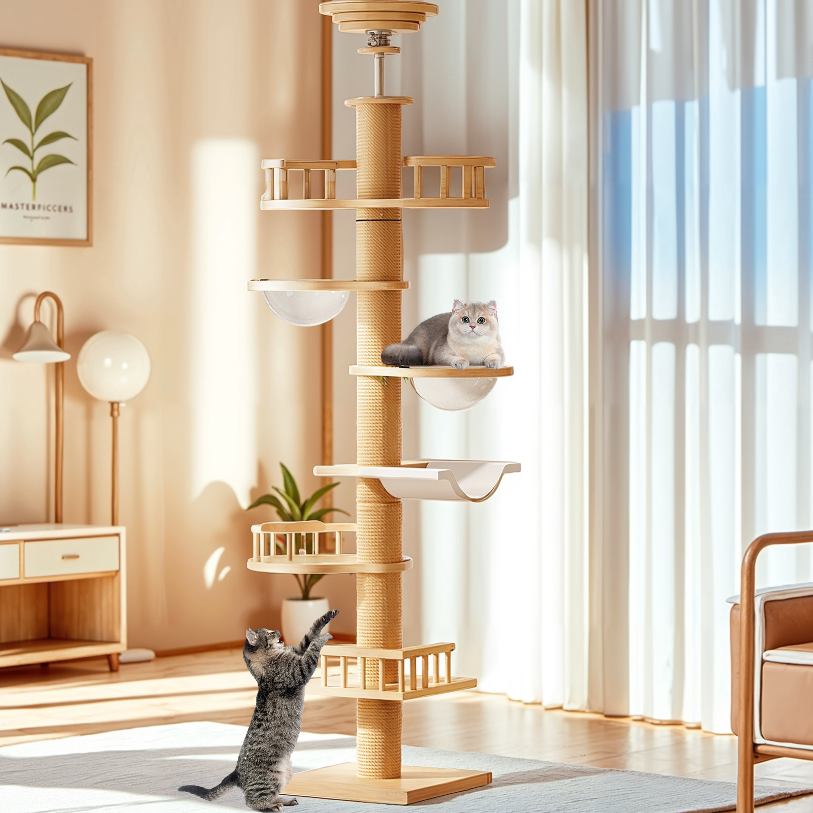 EVIO 대형 캣타워 원목 고양이 점프대 다기능, 1개, 원목색 150,550원