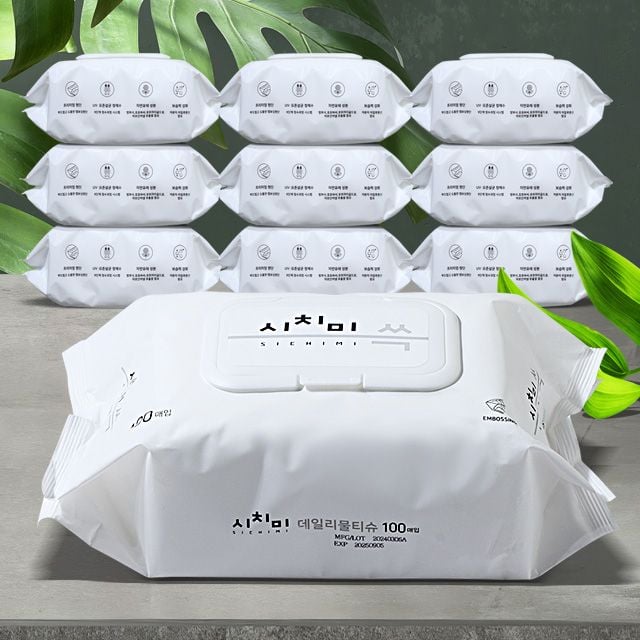 한스웰 시치미 데일리 자연 아기물티슈 도톰한엠보싱 대용량캡형100매입X10팩, 20팩 18,000원