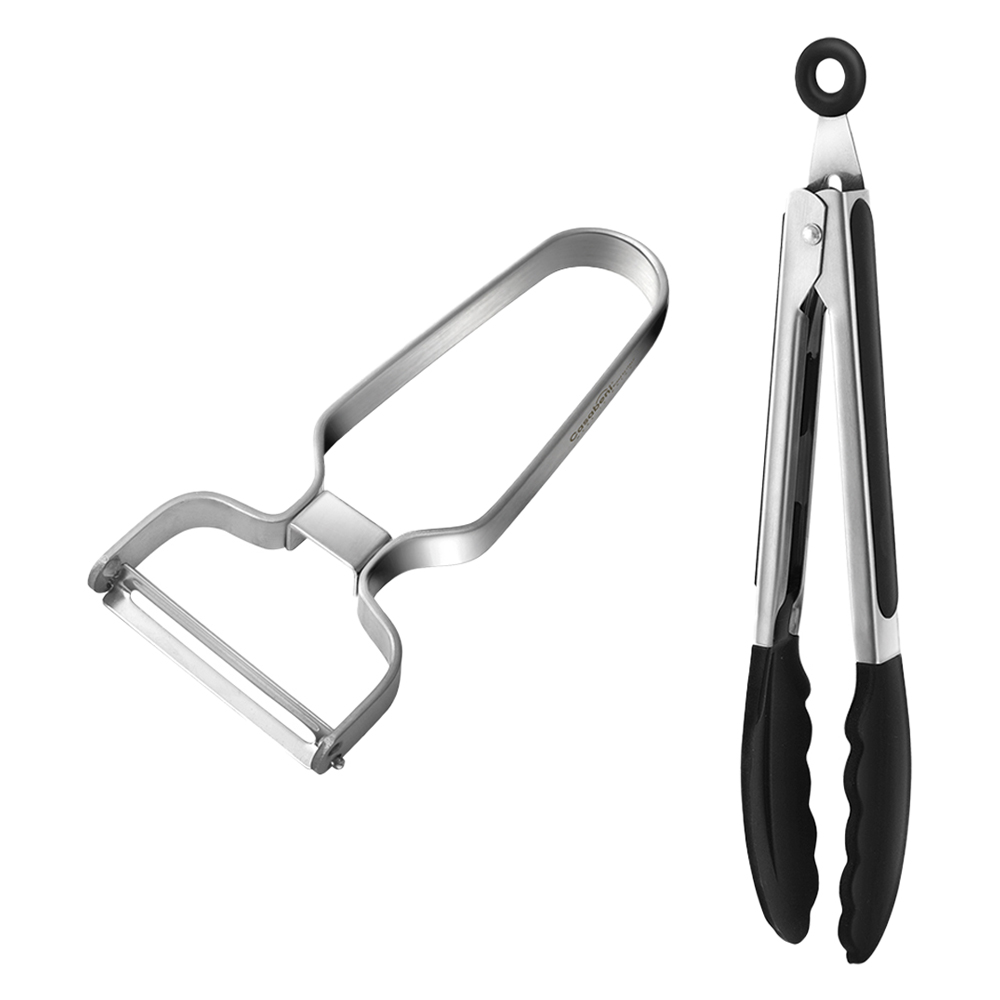 까사베니 스텐 감자채칼 + 실리콘 집게 블랙 세트 12,800원