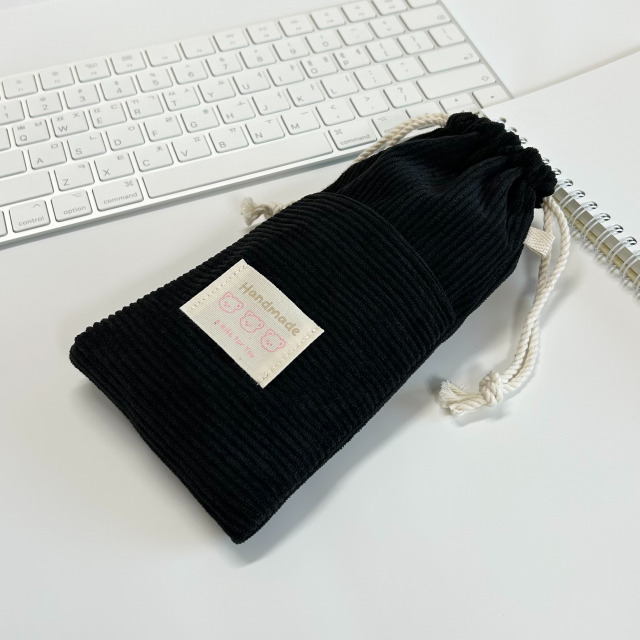 유스토어 핸드메이드 여학생 감성 코듀로이 필통 복조리 파우치 부드러운 골덴 문구수납, 1개, 블랙 13,400원