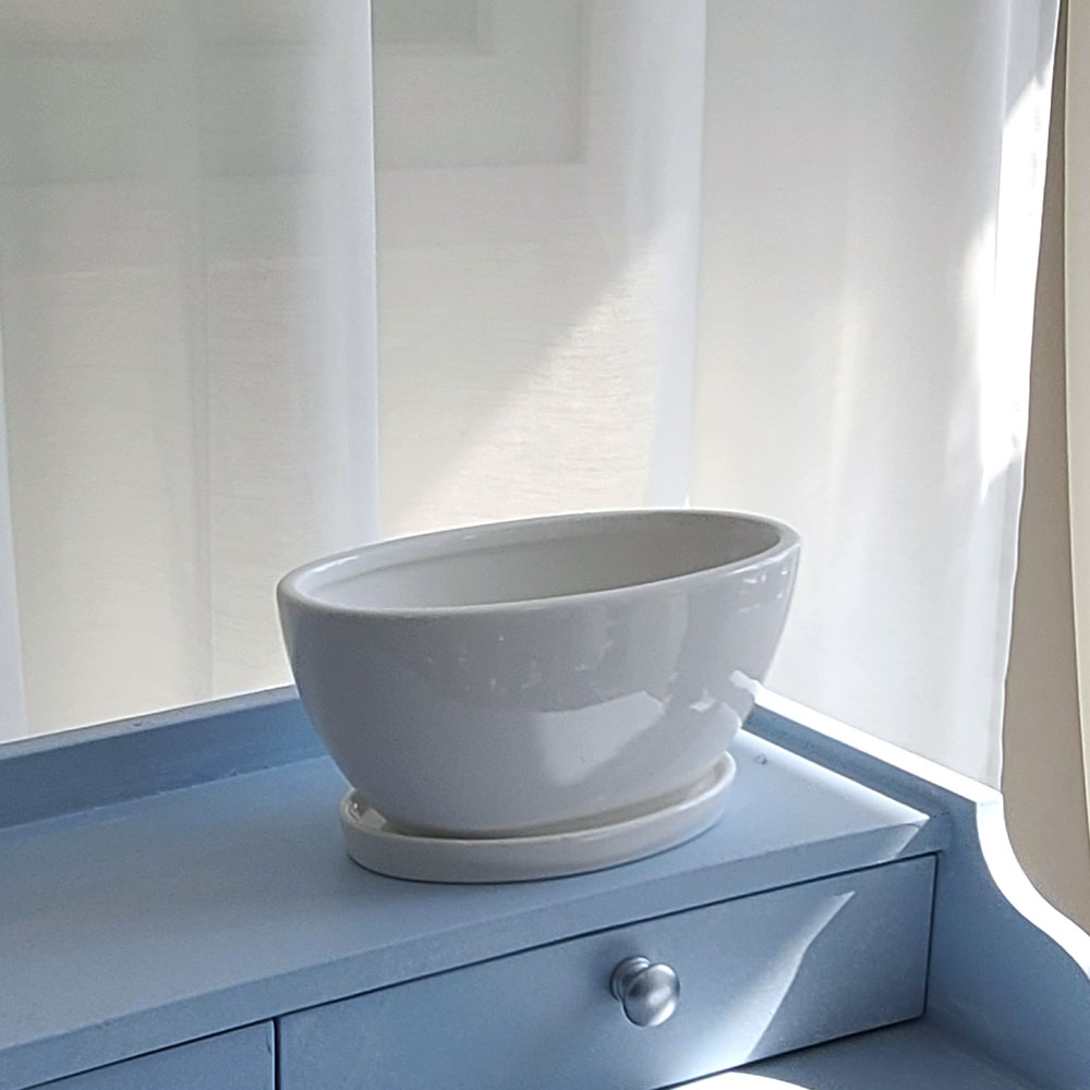 모던 도기 타원형 화분 22x10x10cm 화이트 유광 14,000원