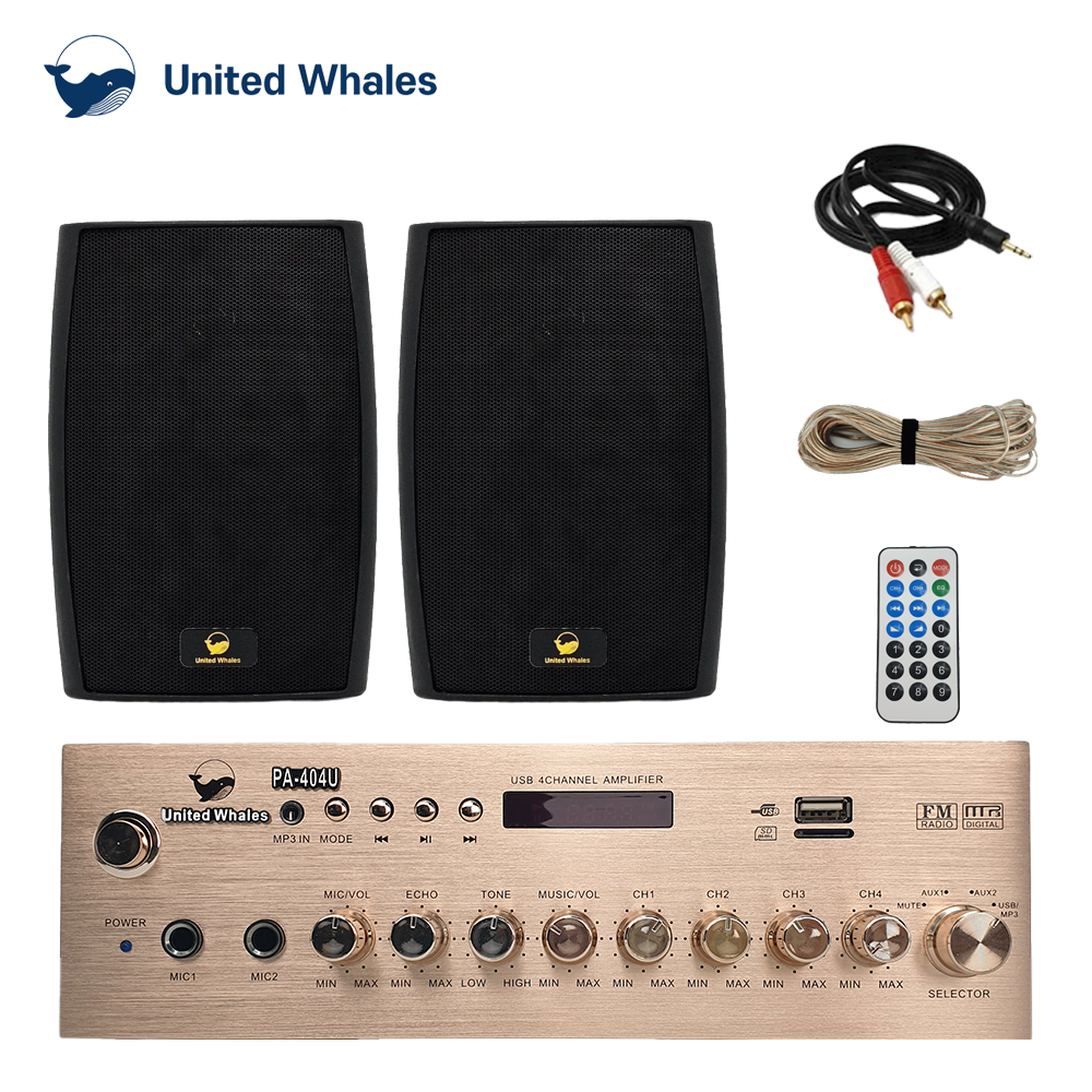 유나이티드웨일즈 PA-404U 골드색상 매장용 미니앰프 벽걸이스피커 패키지 케이블포함 209,900원