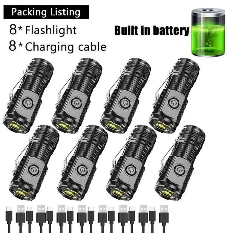 슈퍼 브라이트 미니 3LED 손전등 펜 클립 및 테일 자석 내장 배터리 USB 충전 야외 휴대용 토치 비상 램프 29,500원