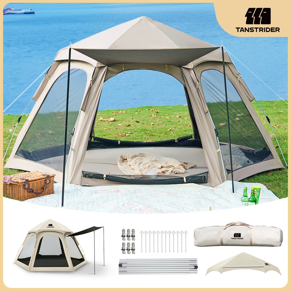 TANSTRIDER 아웃도어 원터치텐트 돔텐트 육각 텐트 백패킹텐트 캠핑그늘막텐트 5~8인용 텐트 사계절용 텐트 방수 차양 캠핑 용품 야외 휴대용 내면육각 텐트 오토 자동텐트 56,590원