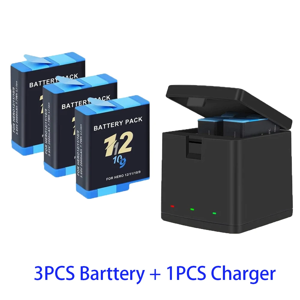 GoPro Hero 용 배터리 12 11 10 9 모션 카메라 GoPro Hero 충전식 배터리 액세서리 용 2000mAh 배터리 고속 45,400원