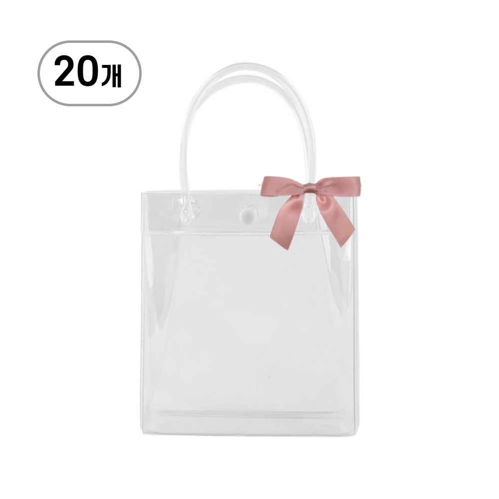 PVC 투명 쇼핑백 구디백 리본 포장 20개, 2호, 핑크 24,900원