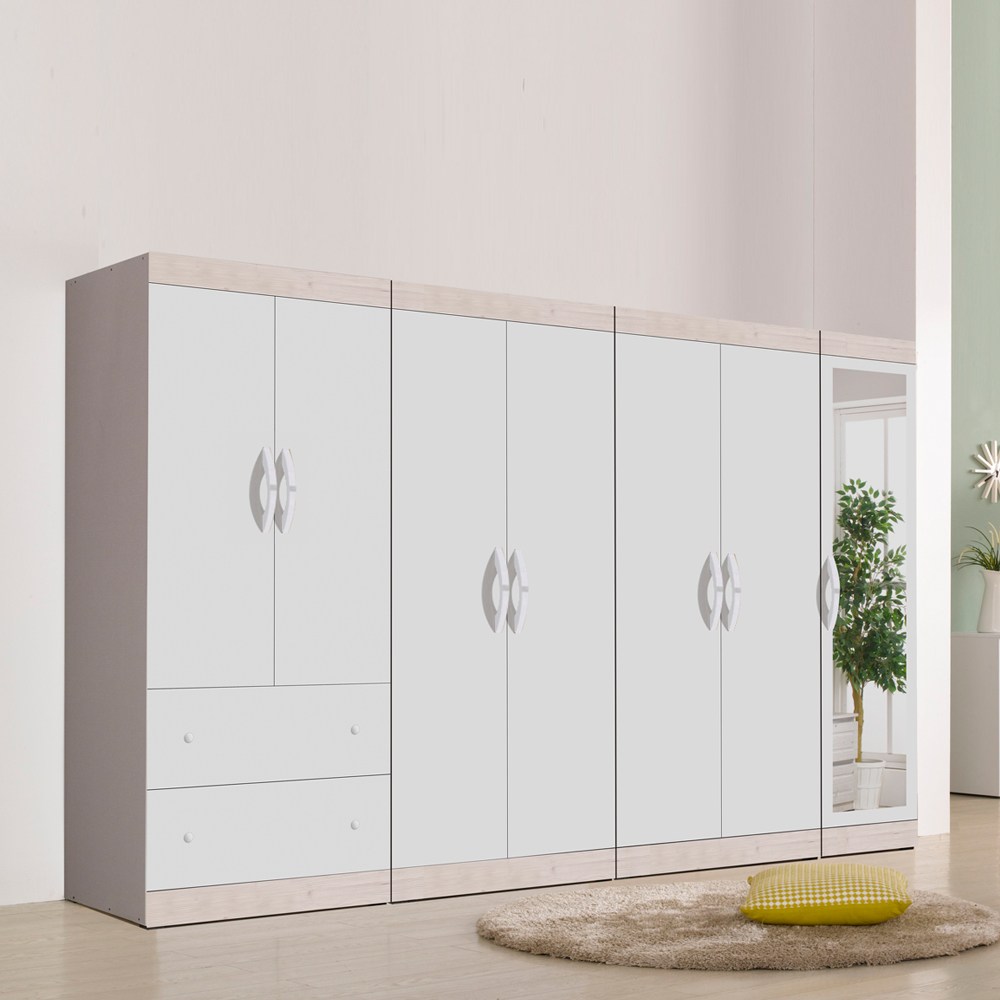 국내제작 직접배송 거울형 이느낌 2836mm 장롱 투서랍 양복장 이불장 거울틈새장, 워시화이트(투서랍+이불장+양복장+틈새거울장) 344,900원