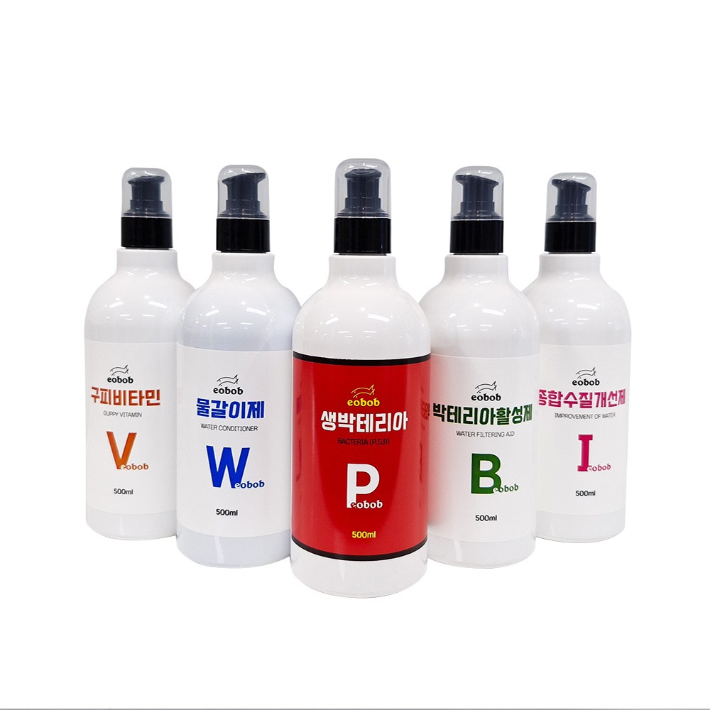 EOBOB 분사형 대용량 500ML 5종세트 / 생박테리아 물갈이제 종합수질개선제 구피비타민 박테리아활성제 31,800원