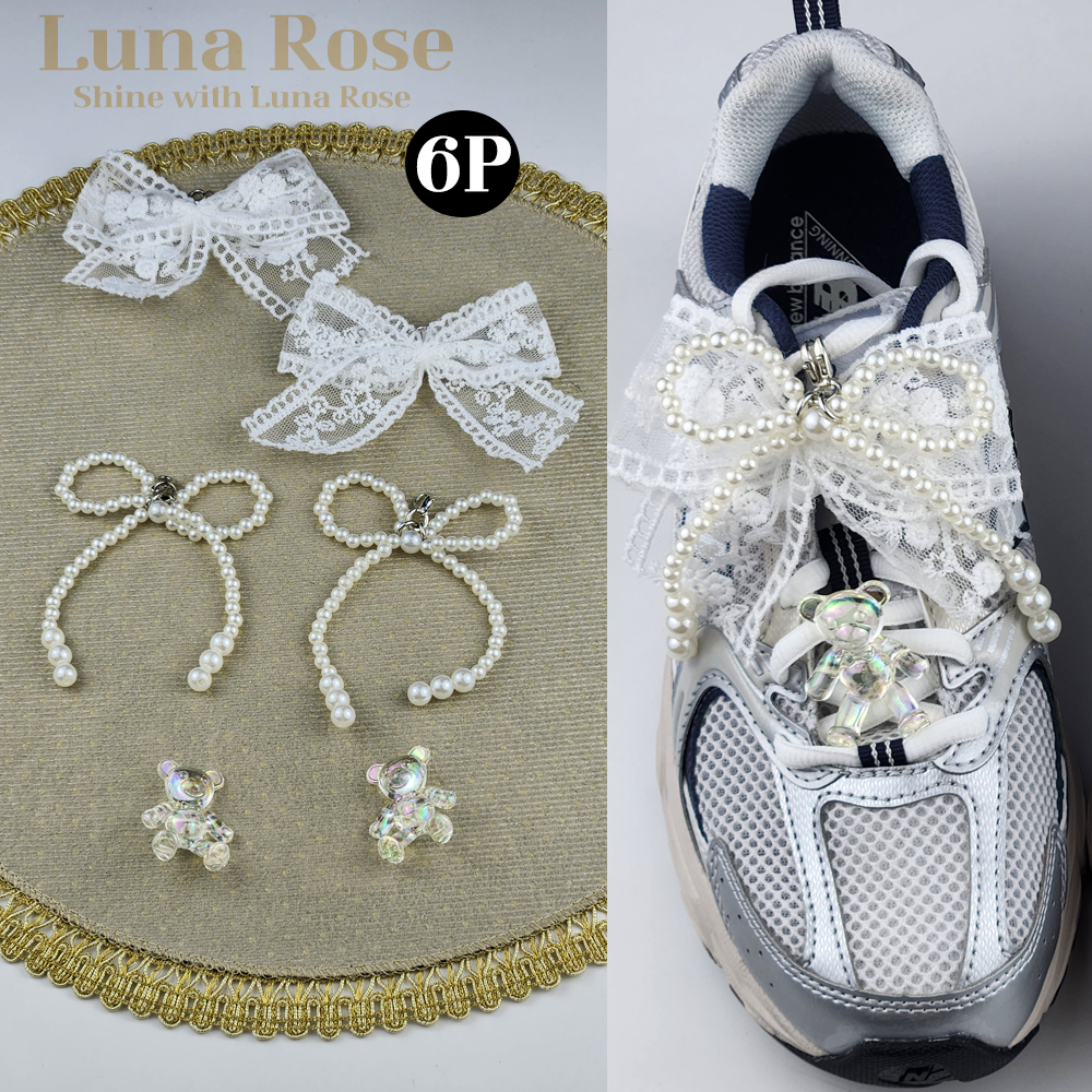 (6개 1셋트) 신꾸 신발꾸미기,슈즈참 슈참 셋트 레이스리본 진주리본 베어앤리본펄슈박스 루나로즈 11,900원