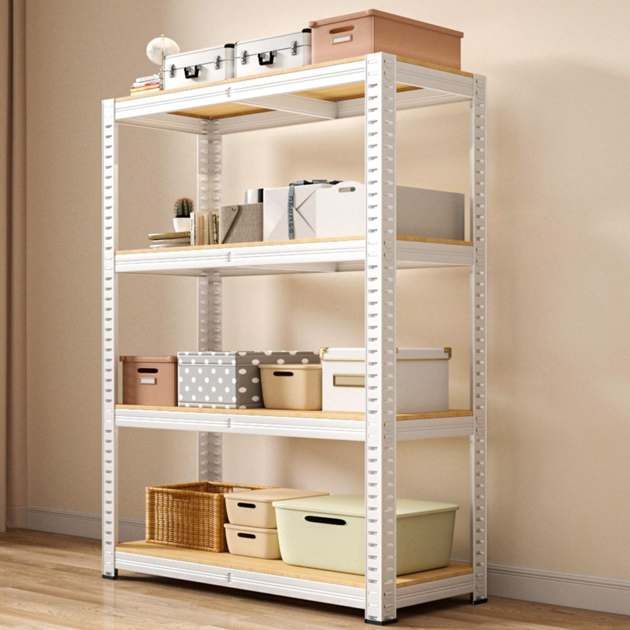 투에스리빙 튼튼한 무볼트 간편조립 철제 선반, 4단, 화이트 49,900원