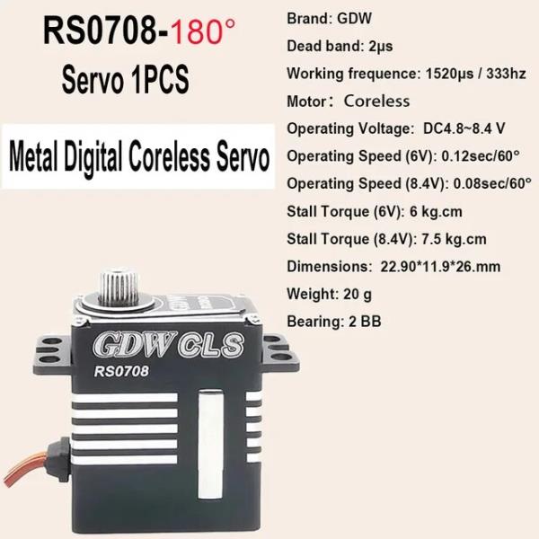 RC 항공기 로봇 자동차용 고속 코어리스 모터, 풀 메탈 마이크로 디지털 서보, GDW RS0708, 7.5kg, 20g, 초 38,600원